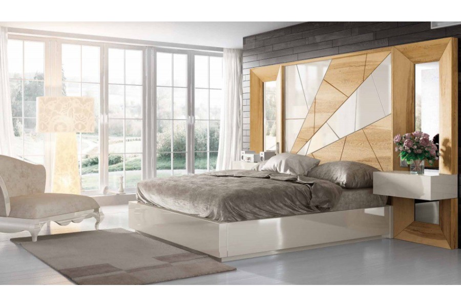 Dormitorio de matrimonio de madera y tapizado con espejos Ref.32 1033.dor