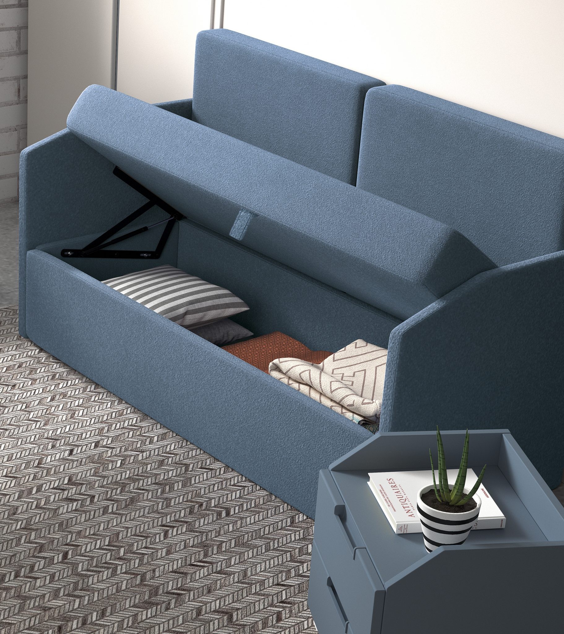 Cama Abatible horizontal con sofá arcón para paredes de pladur