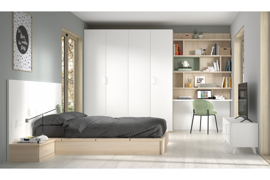Dormitorio juvenil con Armario de puertas plegables y tatami de 135x190 REF.306 1010f