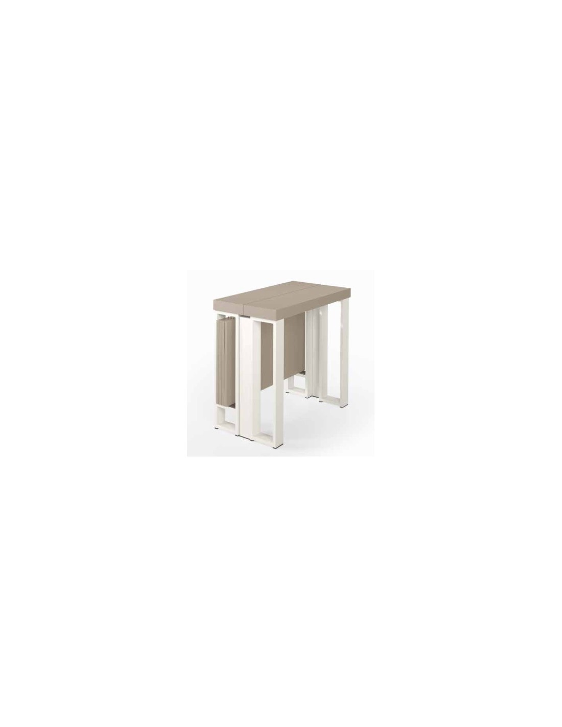 Mesa consola extensible con patas metálicas color roble-blanco. Merkamueble