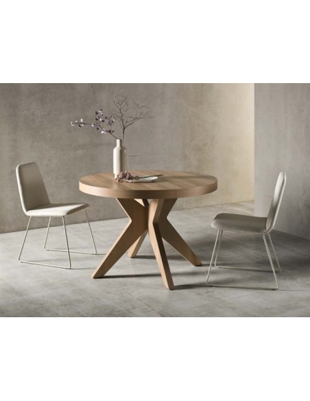 Mesa de Comedor Redonda Extensible SAVONA en chapa natural y base