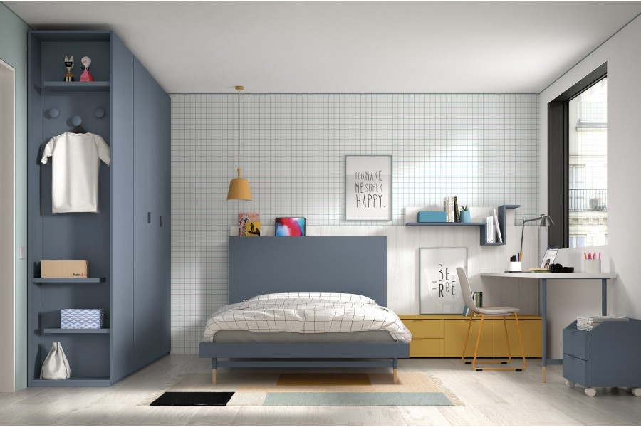 Dormitorio juvenil con Armario de puertas batientes y Cama de 135x190 REF.301 1010f