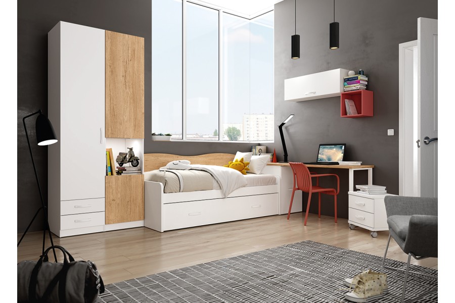 Dormitorio juvenil con cama nido y armario de puertas batientes REF.230 399Lid
