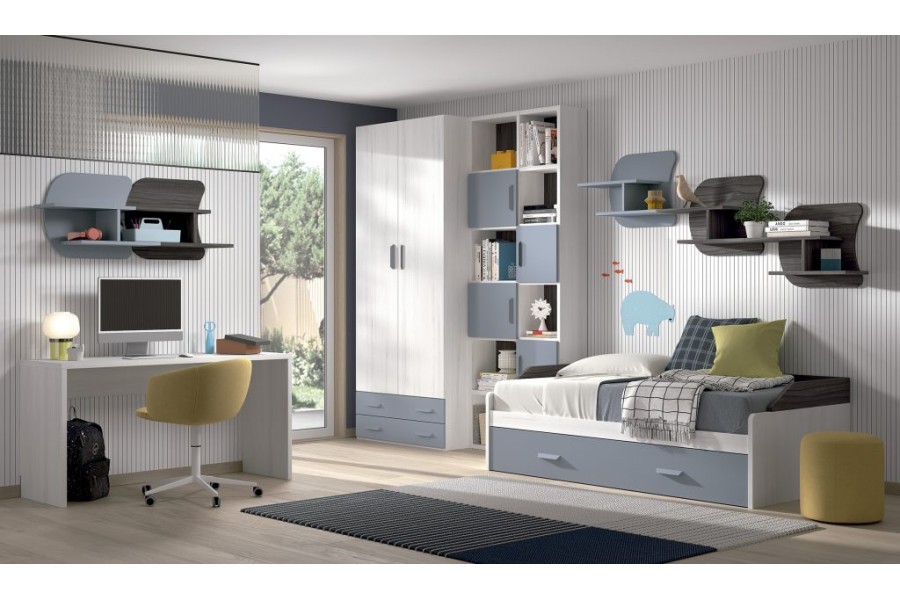 Dormitorio juvenil con cama nido y armario batiente REF.021 1010B