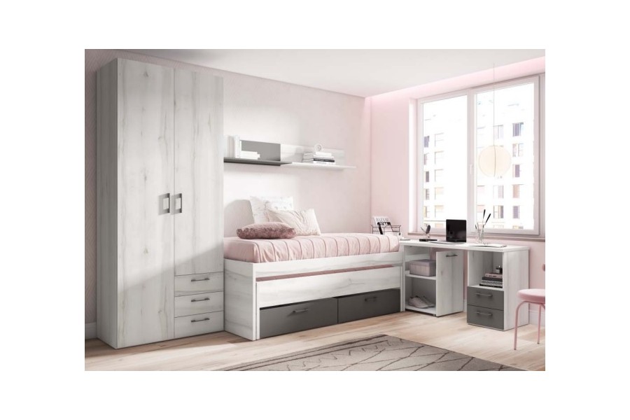 Dormitorio juvenil con Cama con cajones REF.31 1443b