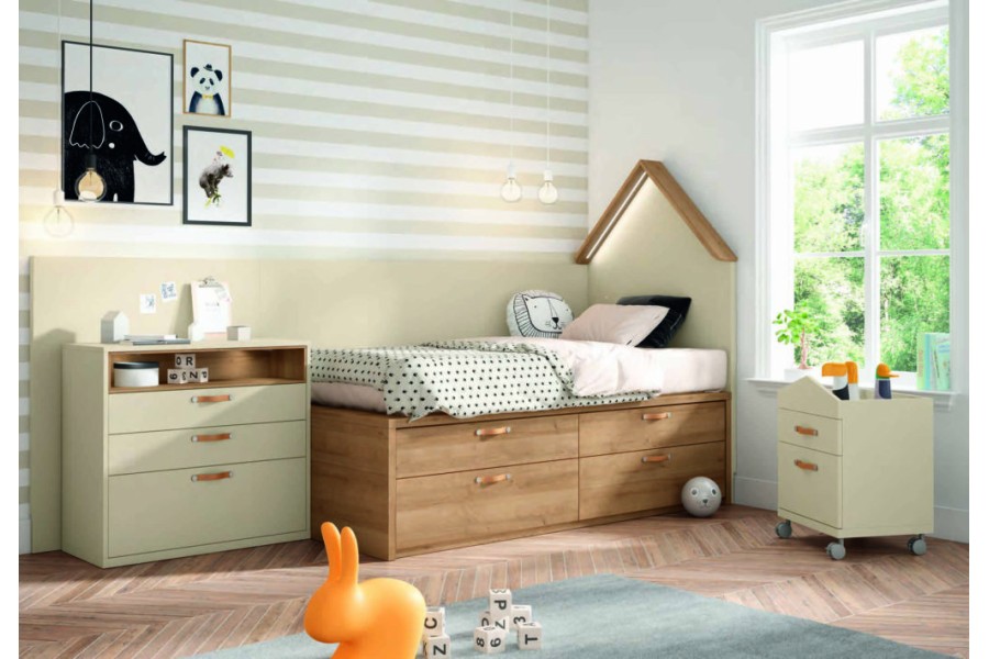 Dormitorio juvenil con cama compacto con cajones sin armario REF.31 2540