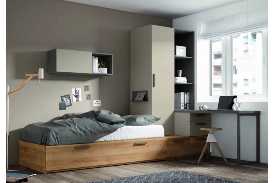 Dormitorio juvenil con cama block con armario REF.38 2540