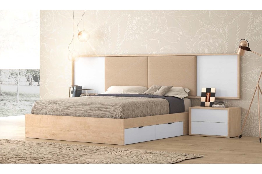 Dormitorio de matrimonio moderno tapizado con cama con cajones Ref.033 3113