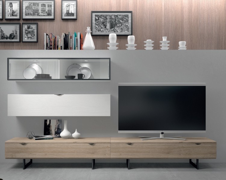 Mueble de televisión blanco y fresno Ref: 112