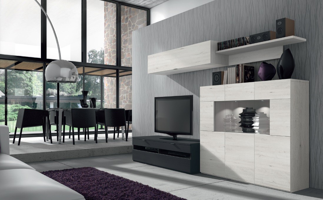 Mueble de televisión blanco y fresno Ref: 112