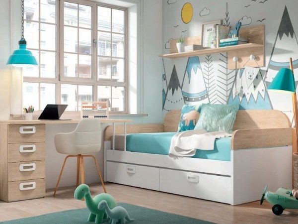 Dormitorio juvenil con Cama con cajones REF.17 1443