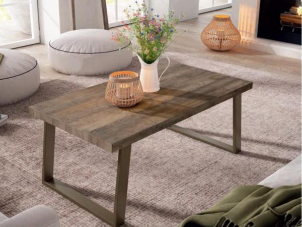 Mesa de centro fija con pata metálica de estilo industrial de 110 cm x 60 cmRef.2325 2377