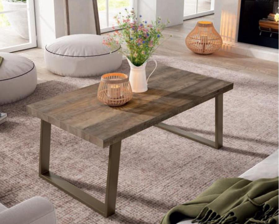 Mesa de centro fija con pata metálica de estilo industrial de 110 cm x 60 cmRef.2325 2377 Mesa de centro fija con pata metálica de estilo industrial de 110 cm x 60 cmRef.2325 2377