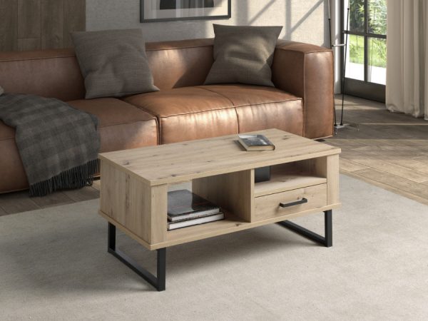 Mesa de centro elevable con cajón y con pata metálica de estilo industrial de 100 cm x 50 cm Ref.3125 2377