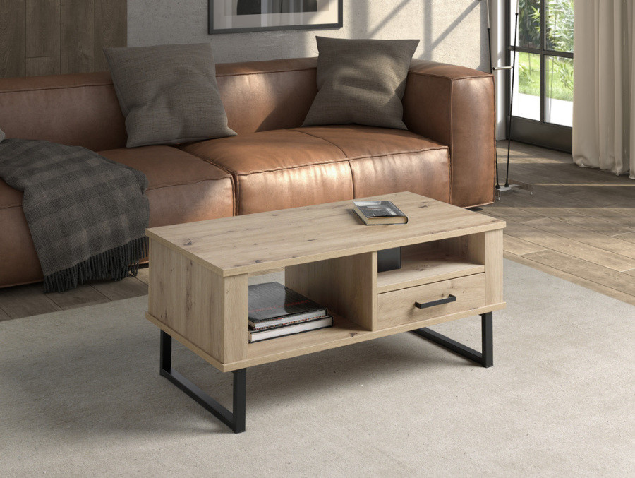 Mesa de centro elevable con cajón y con pata metálica de estilo industrial de 100 cm x 50 cm Ref.3125 2377 Mesa de centro elevable con cajón y con pata metálica de estilo industrial de 100 cm x 50 cm Ref.3125 2377
