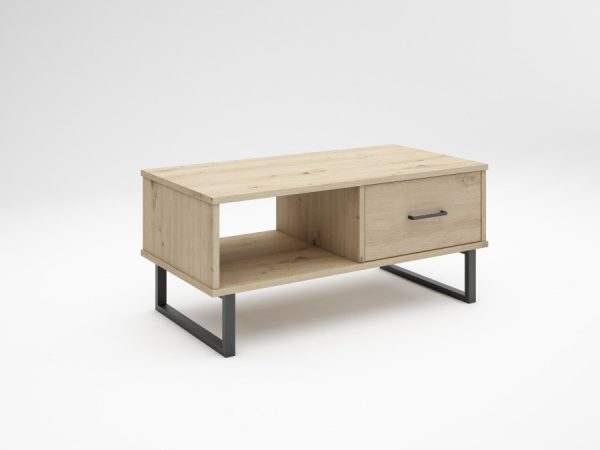 Mesa de centro fija con cajón y con pata metálica de estilo industrial de 100 cm x 50 cm Ref.3025 2377
