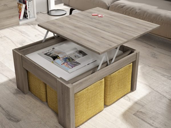 Mesa de centro elevable con puffs de 80 cm x 80 cm Ref.22425 2377