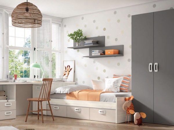 Dormitorio juvenil con Cama con cajones REF.15 1443b