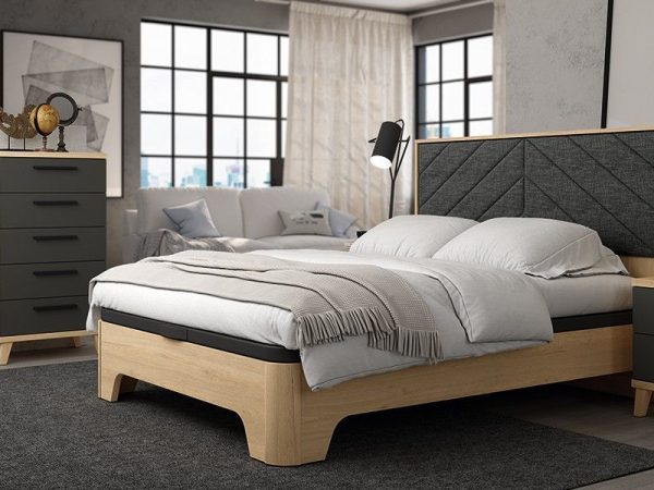 Dormitorio de matrimonio tapizado barato con canapé con patas Ref.15 399G