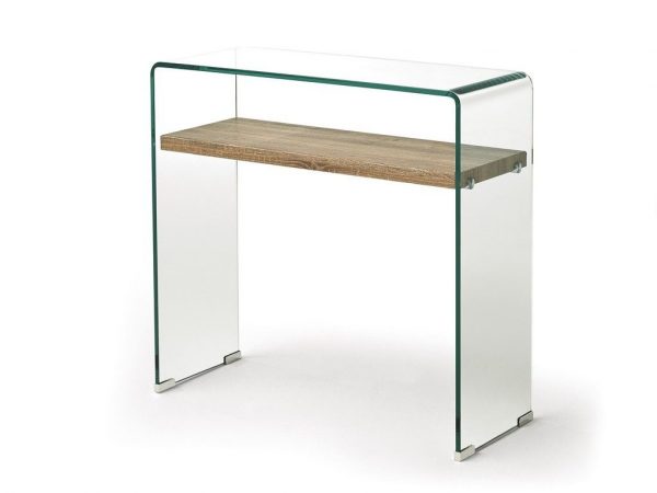 Consola de cristal con detalle color roble Ref.11 325