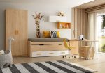 Dormitorio juvenil con cama compacto con cajones y armario de puertas batientes REF.202 399Lid