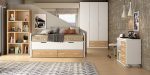 Dormitorio juvenil con cama compacto con cajones y armario de puertas batientes REF.207 399Lid