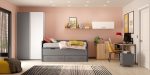 Dormitorio juvenil con cama compacto con cajones y armario de puertas correderas REF.208 399Lid