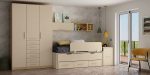 Dormitorio juvenil con cama compacto con cajones y armario de puertas batientes REF.209 399Lid