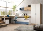 Dormitorio juvenil con cama compacto con cajones y armario de puertas batientes REF.216 399Lid