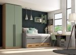 Dormitorio juvenil con cama compacto con cajones y armario de puertas batientes REF.217 399Lid