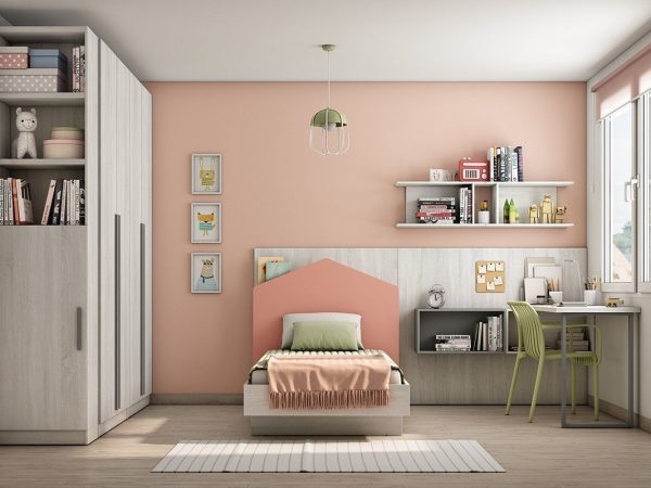 Dormitorio juvenil con cama individual y armario de puertas batientes REF.246 399Lid