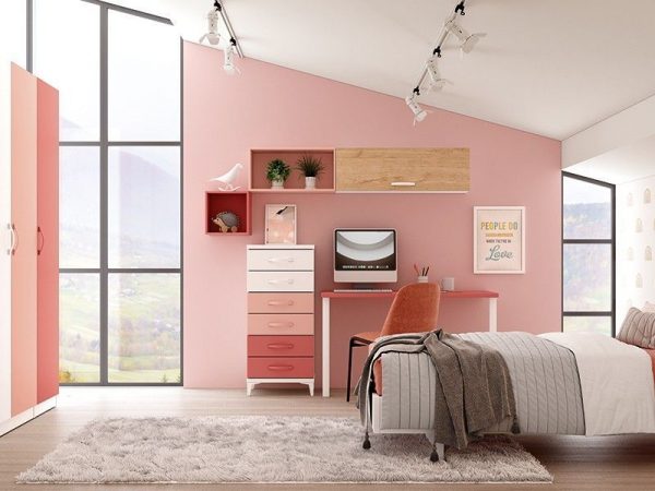 Dormitorio juvenil con cama individual y armario de puertas batientes REF.248 399Lid