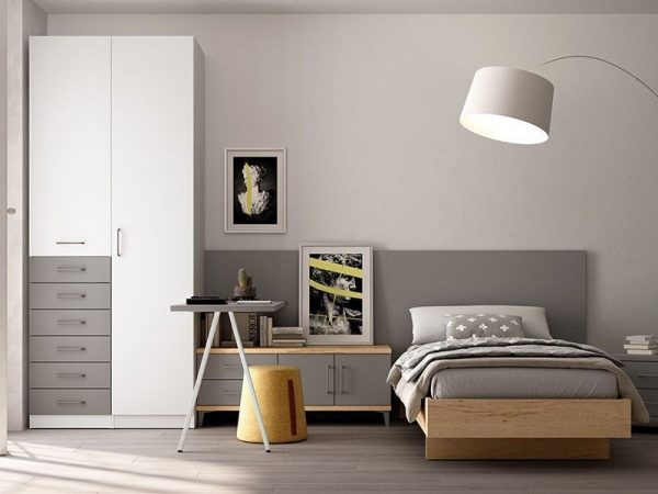 Dormitorio juvenil con cama individual y armario de puertas batientes REF.254 399Lid