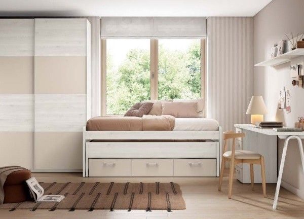 Dormitorio juvenil con Cama con cajones y armario corredero REF.32 1443b