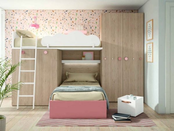 Litera Fija juvenil con armario block y con cama inferior con canapé REF.45 2540