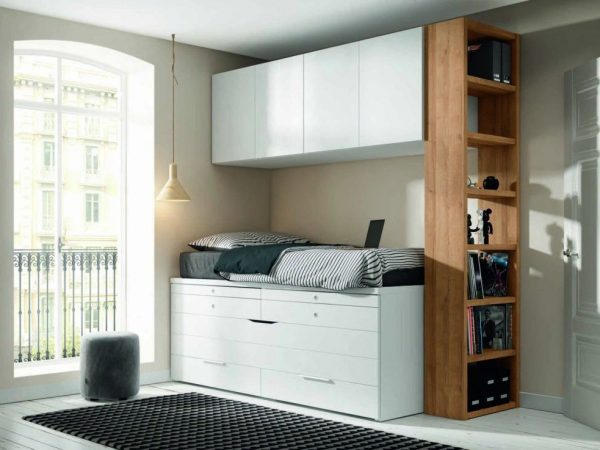Dormitorio juvenil con puente y cama compacto con cajones REF.26 2540