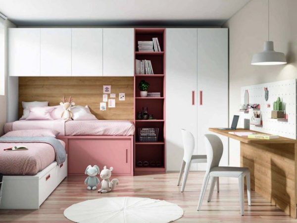 Dormitorio juvenil con puente y 2 camas similar a nido REF.29 2540