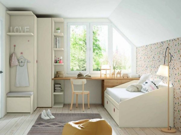 Dormitorio juvenil con cama nido y armario de rincón REF.01 2540