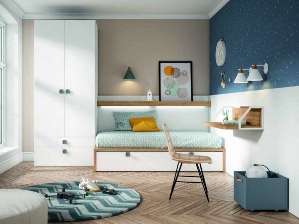 Dormitorio juvenil con cama nido y armario de puertas batientes REF.08 2540