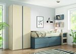 Dormitorio juvenil con cama compacto con cajones y armario de puertas batientes REF.15 2540