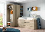 Dormitorio juvenil con cama compacto con cajones y armario de rincón REF.25 2540
