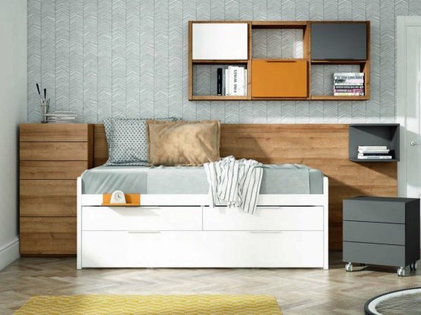 Dormitorio juvenil con cama compacto con cajones sin armario REF.32 2540