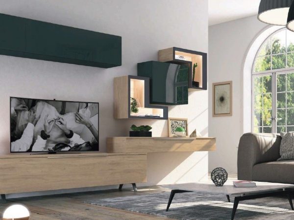 Mueble de Salón con frentes lacados, patas y luces led Ref.701 1016