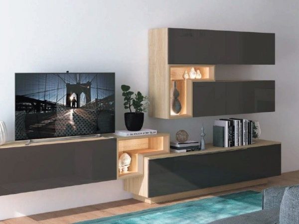 Mueble de Salón con frentes lacados y luces led Ref.703 1016