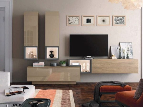 Mueble de Salón con frentes lacados y luces led Ref.722 1016