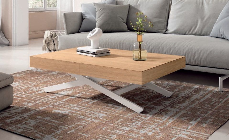 Mesa de centro convertible a mesa de comedor de chapa sintética con patas metálicas de 120x80 Ref.5500b 1443 Nod Mesa de centro convertible a mesa de comedor de chapa sintética con patas metálicas de 120x80 Ref.5500b 1443 Nod
