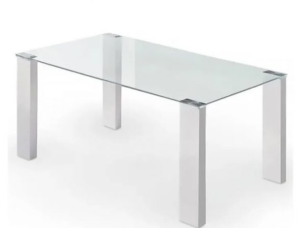 Mesa rectangular fija con tapa de cristal y patas lacadas de 160x90 Ref.3653 10201