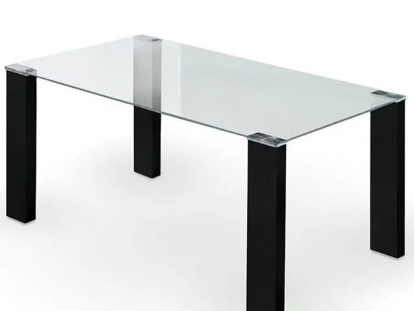 Mesa rectangular fija con tapa de cristal y patas lacadas de 160x90 Ref.3653 10201