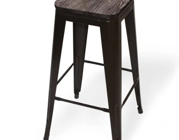 Taburete alto de metal chocolate con asiento madera Ref.4185 10201