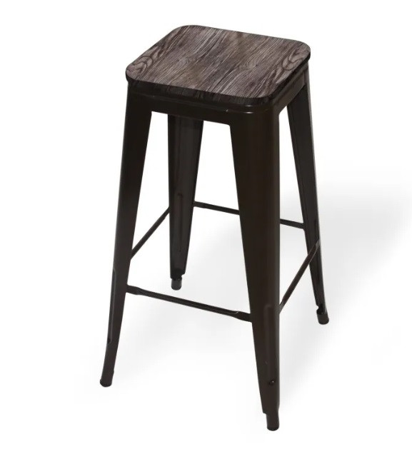 Taburete alto de metal chocolate con asiento madera Ref.4185 10201 Taburete alto de metal chocolate con asiento madera Ref.4185 10201